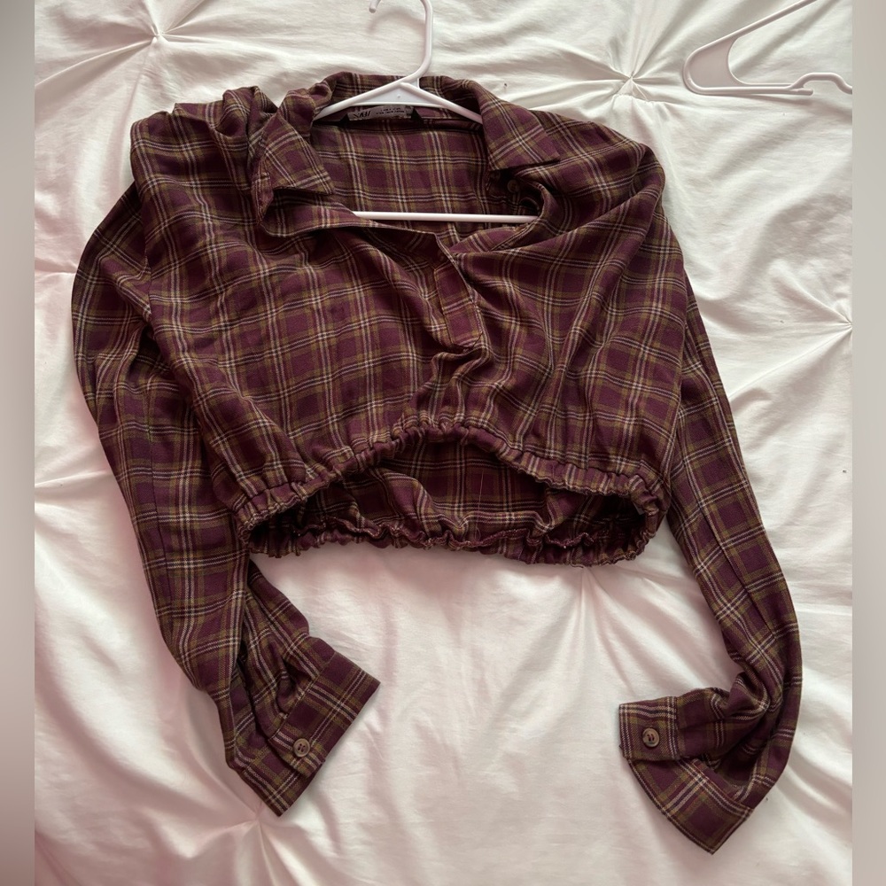 Zara cropped plaid shirt with elbow pads
